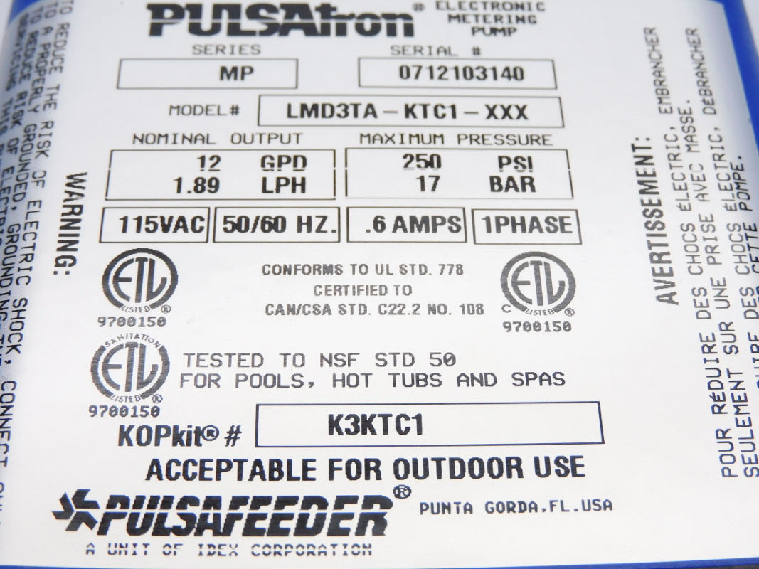 PULSAFEEDER LMD3TA-KTC1-XXX 250-PSI NSNP