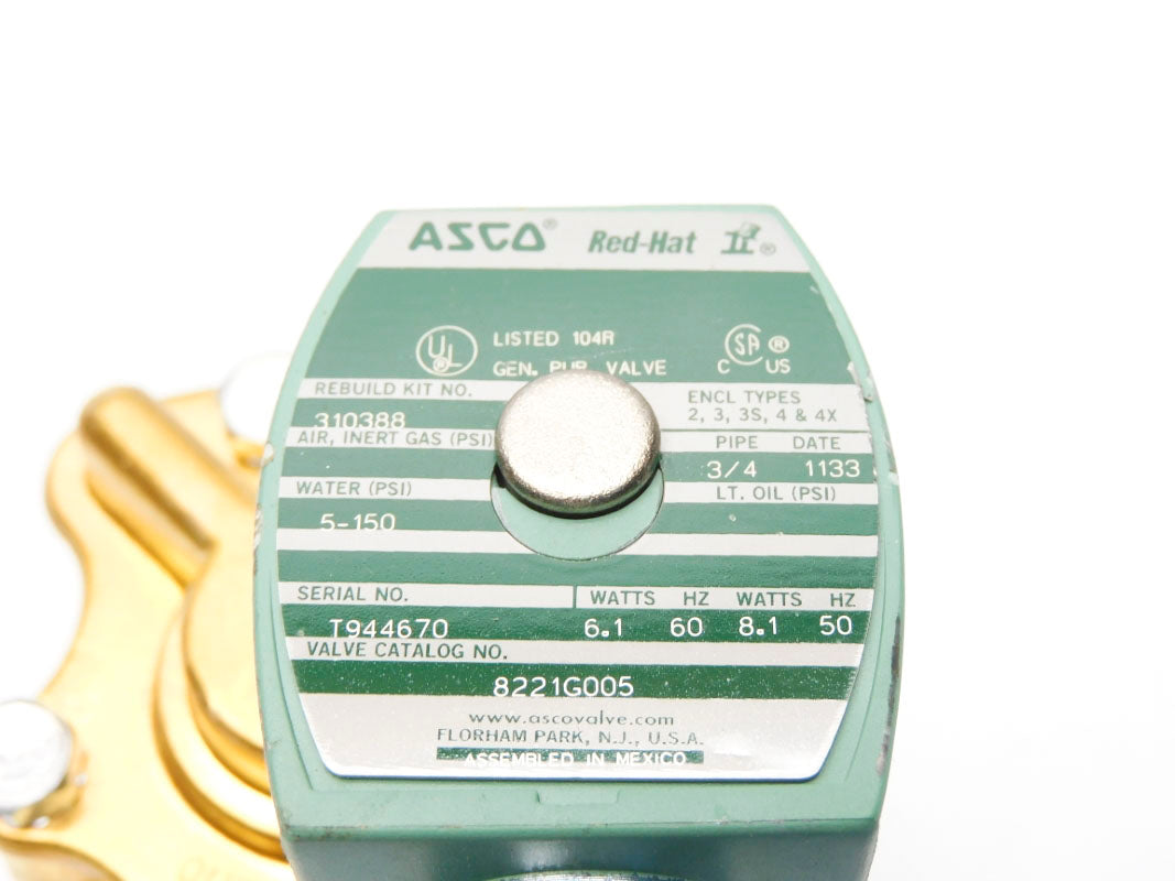 ASCO 8221G005 120/60 110/50 5-150PSI 3/4" NSNP