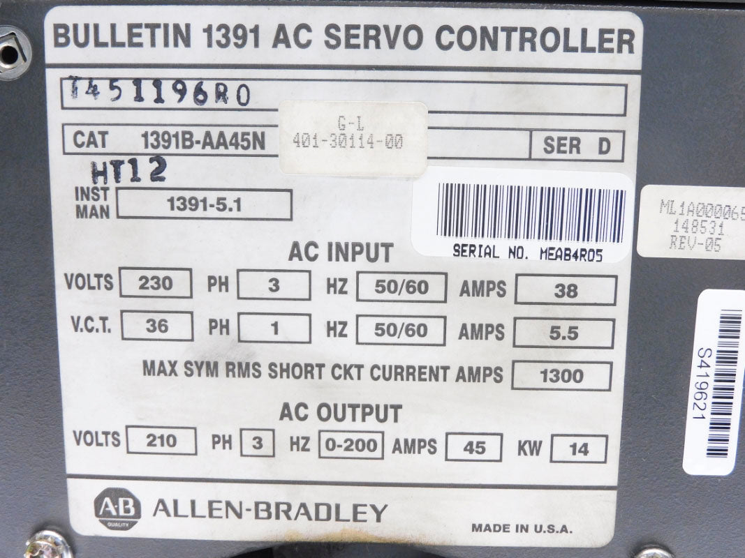 ALLEN BRADLEY 1391B-AA45N SER. D 230V 38A UNMP