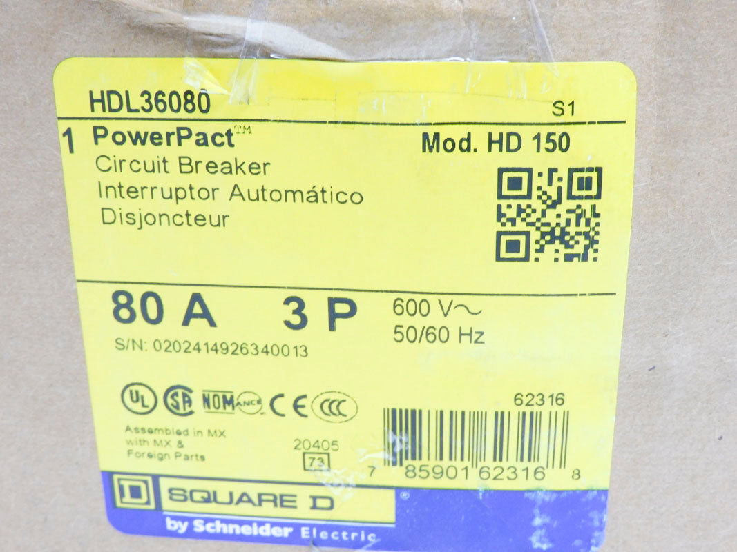 SQUARE D HDL36080 600V 80A NSMP