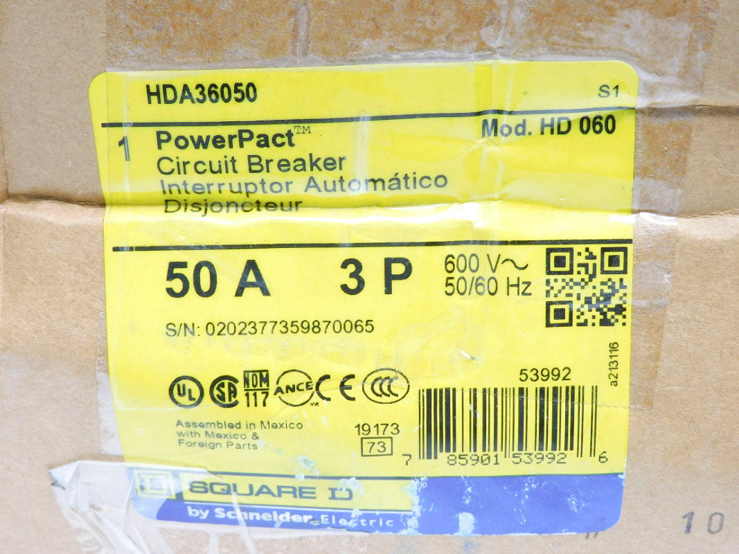 SQUARE D HDA36050 600V 50A NSMP