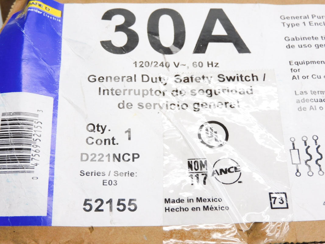SQUARE D D221NCP SER. E03 120/240V 30A  (AS PICTURED) NSMP