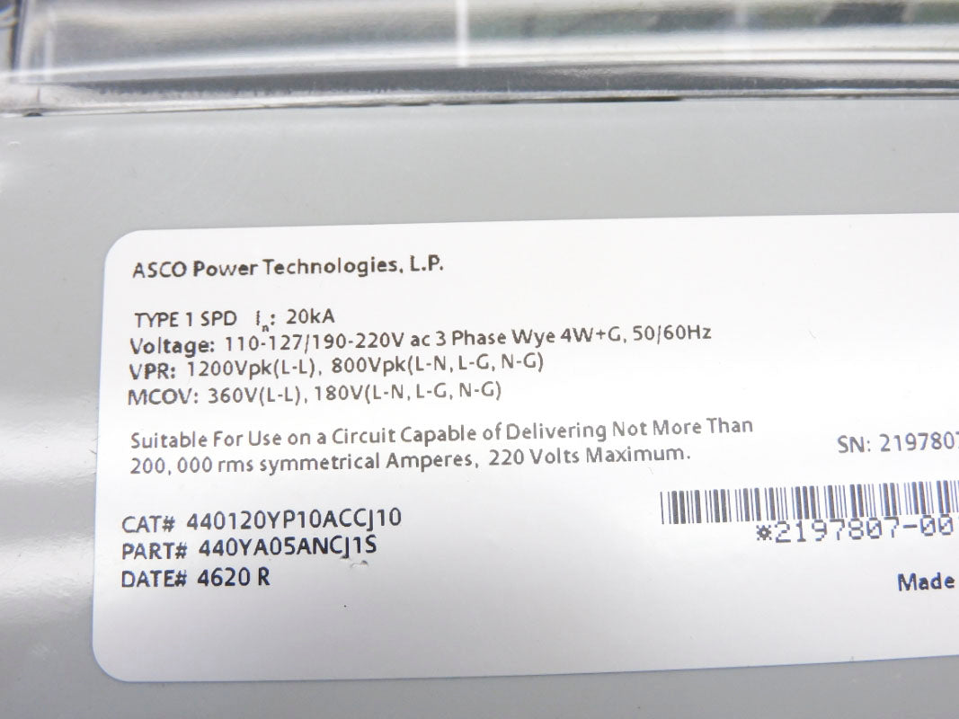 ASCO 440120YP10ACCJ10 440YA05ANCJ1S 220VAC NSNP