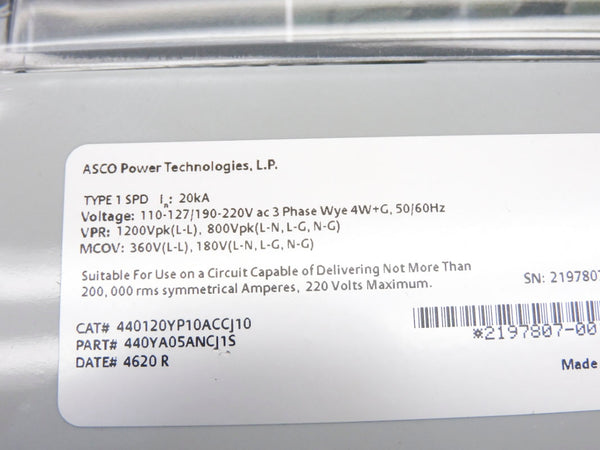 ASCO 440120YP10ACCJ10 440YA05ANCJ1S 220VAC NSNP