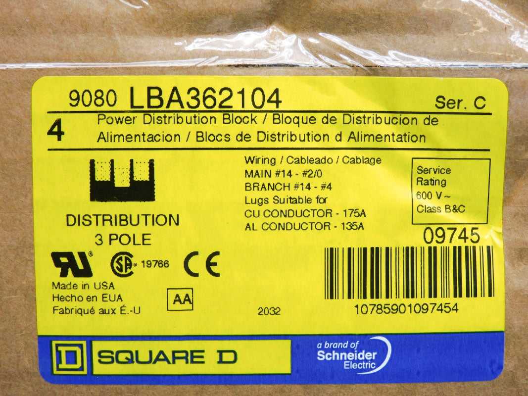 SQUARE D 9080LBA362104 SER. C 600V 175A NSFS
