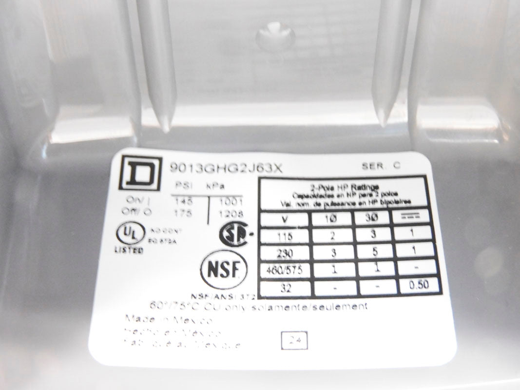 SQUARE D 9013GHG2J63X SER. C 145/175PSI NSMP
