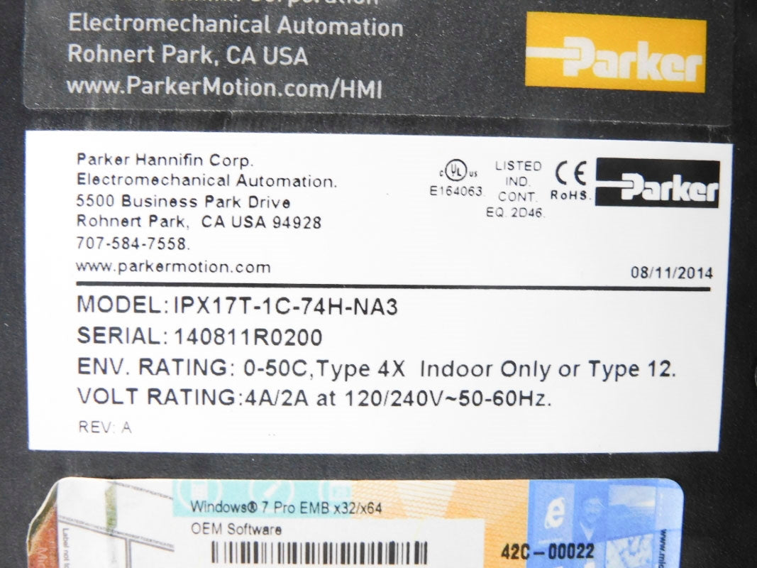 PARKER IPX17T-1C-74H-NA3 120/240V 4A UNMP