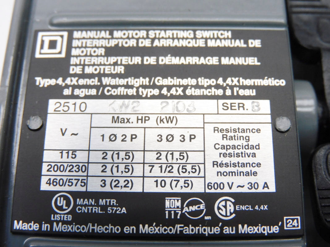SQUARE D 2510KW2 SER. B 600V 30A NSNP