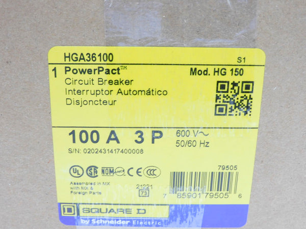 SQUARE D HGA36100 600V 100A NSMP