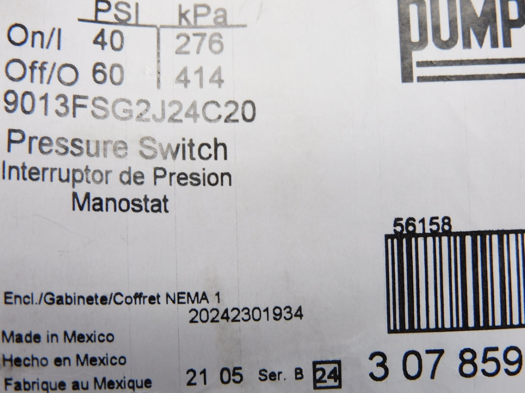 SQUARE D 9013FSG2J24C20 SER. B 60PSI NSNP