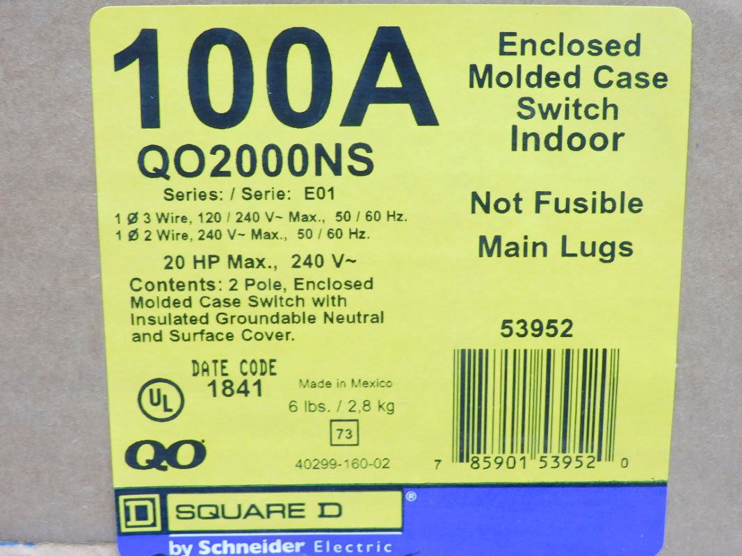 SQUARE D QO2000NS SER. E01 240V 100A NSMP