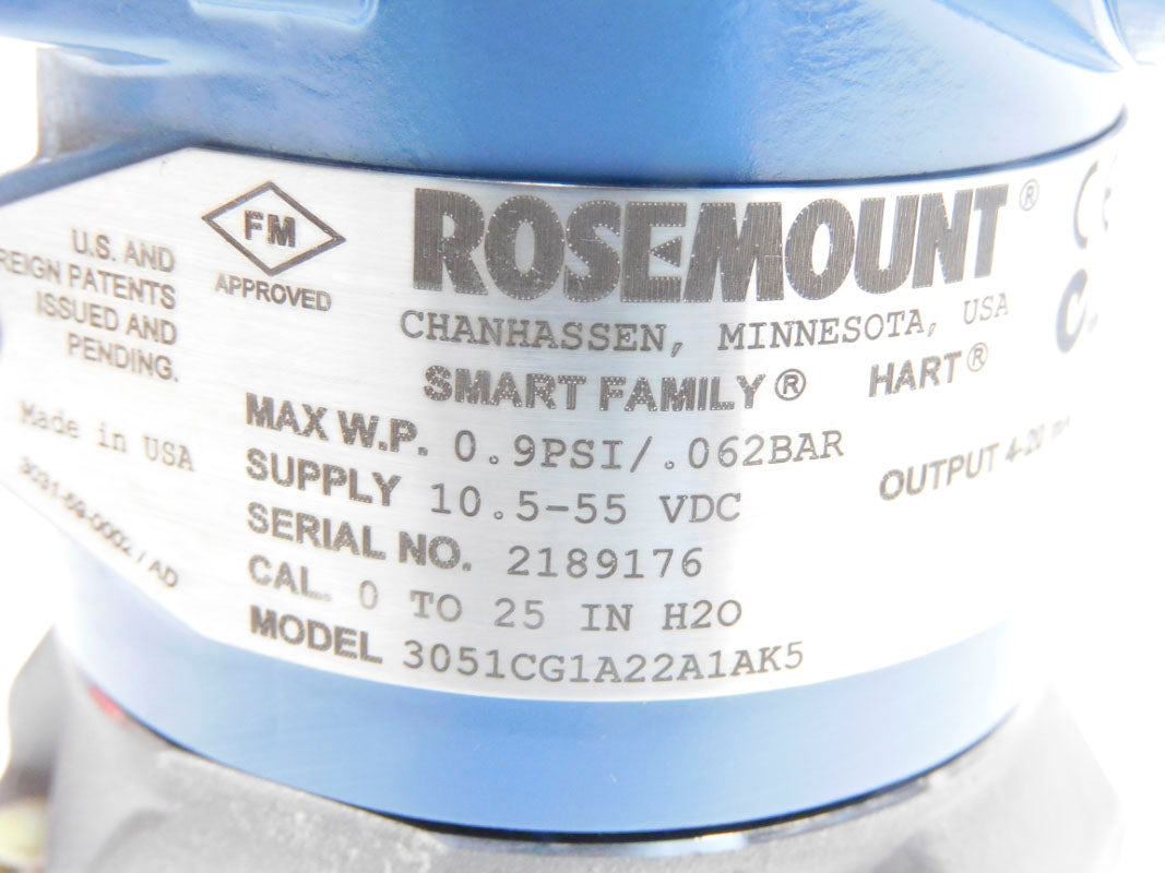ROSEMOUNT 3051CG1A22A1AK5 55VDC 0.9PSI 25"H2O NSNP