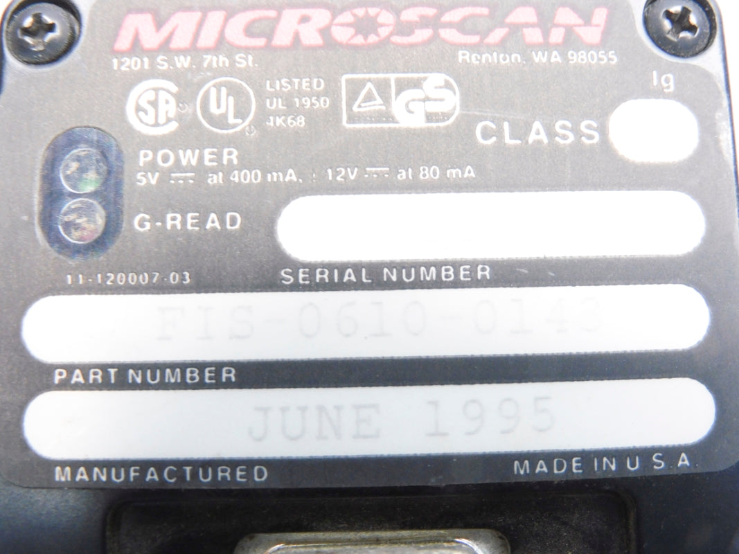 MICROSCAN FIS-0610-0143 MS-610 12V UNMP