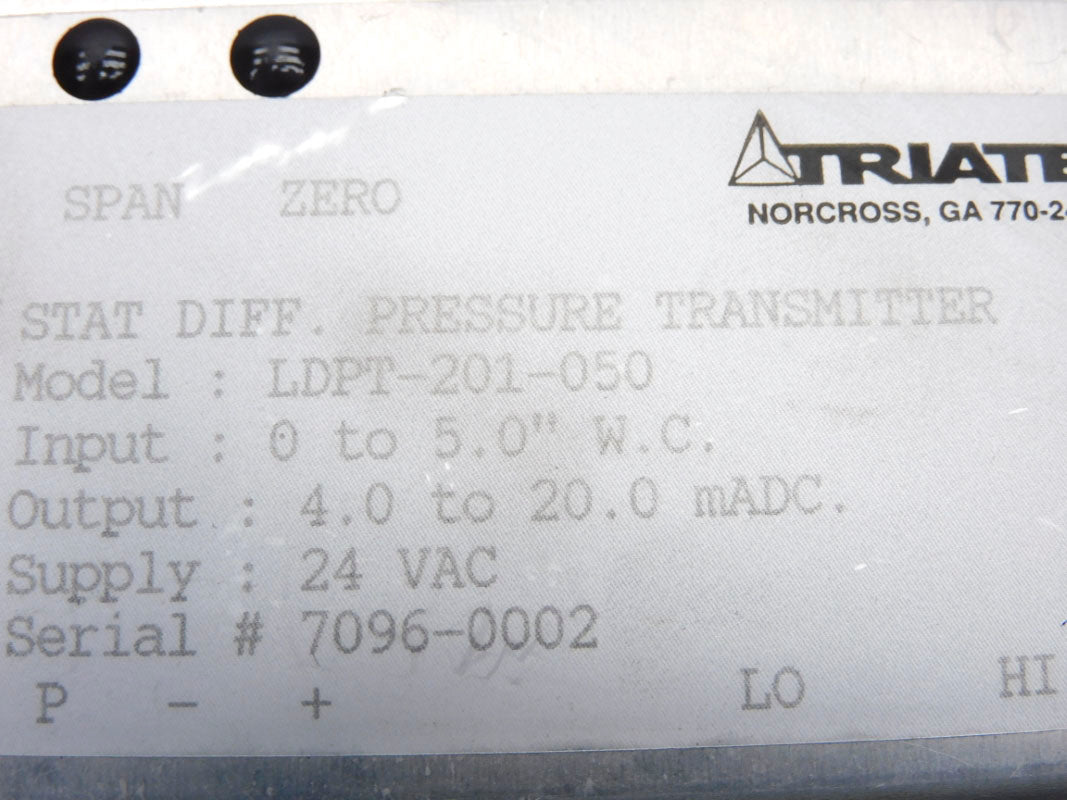 TRIATEK LDPT-201-050 24VAC 0-5.0"W.C. NSNP