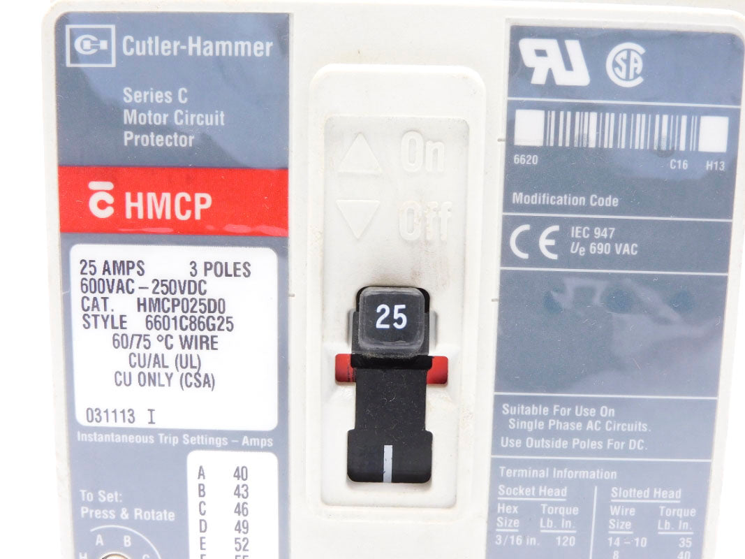 CUTLER HAMMER HMCP025D0 SER. C 600VAC 25A NSMP