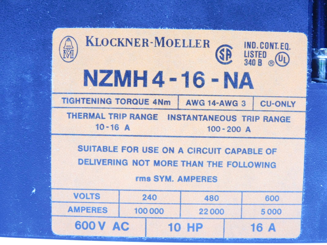 KLOCKNER MOELLER NZMH4-16-NA 600VAC 16A NSMP