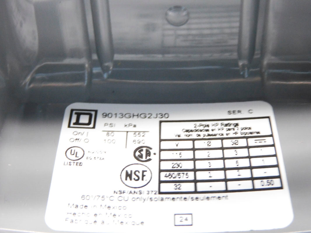 SQUARE D 9013GHG2J30 SER. C 460/575V 80/100PSI NSMP