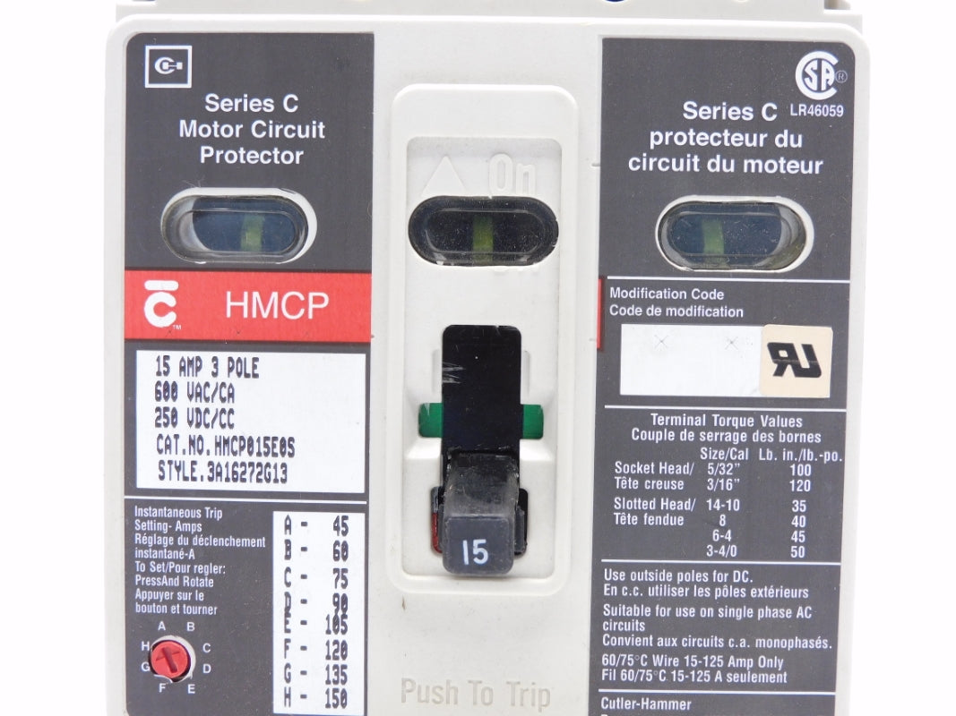 CUTLER HAMMER HMCP015E0S SER. C 600VAC 15A NSMP