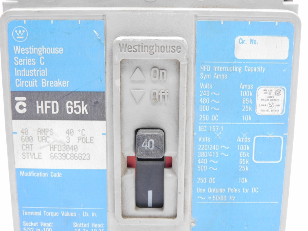 WESTINGHOUSE HFD3040 SER. C 600VAC 40A UNMP