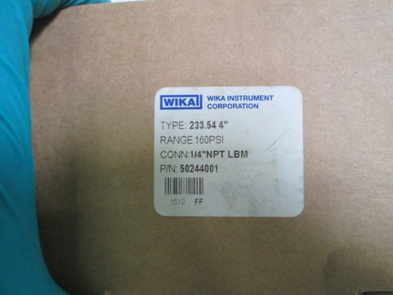 WIKA GAUGE 233.54 4" 160PSI 1/4" NPT LBM 50244001 *NEW IN BOX*