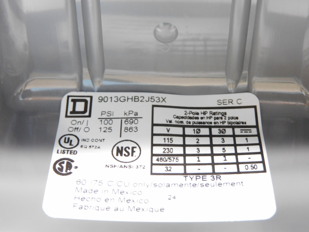 SQUARE D 9013GHB2J53X SER. C 125PSI NSMP