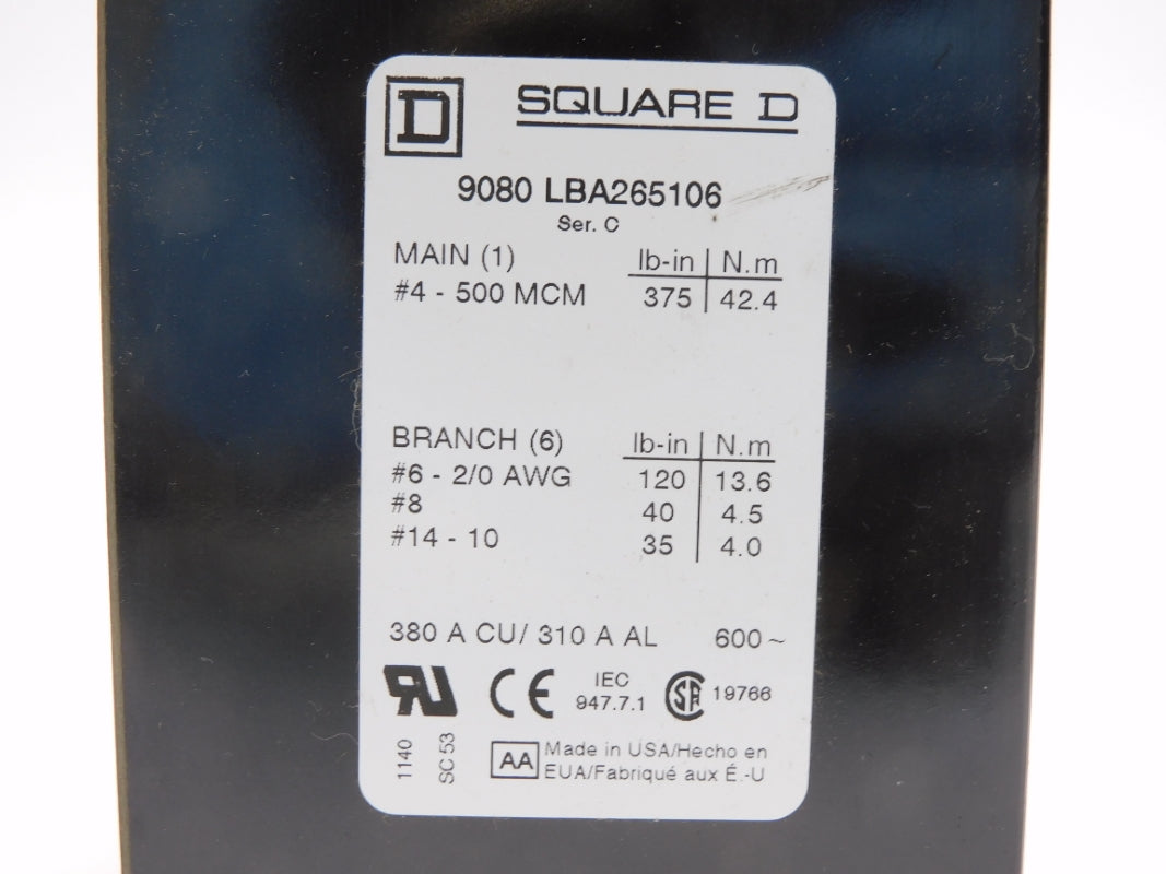 SQUARE D 9080LBA265106 SER. C 600V 380A NSMP