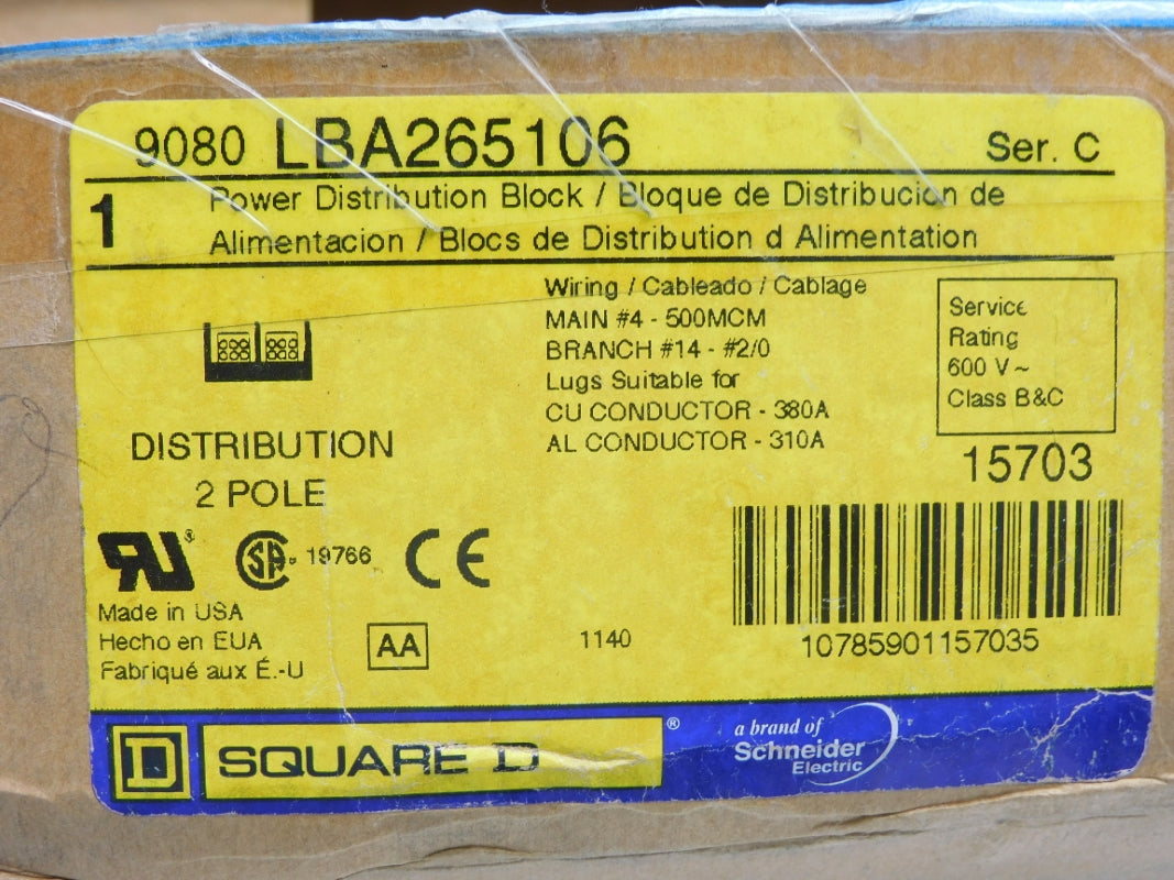 SQUARE D 9080LBA265106 SER. C 600V 380A NSMP