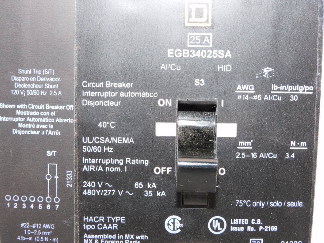 SQUARE D EGB34025SA 480V 25A (AS PICTURED) NSMP