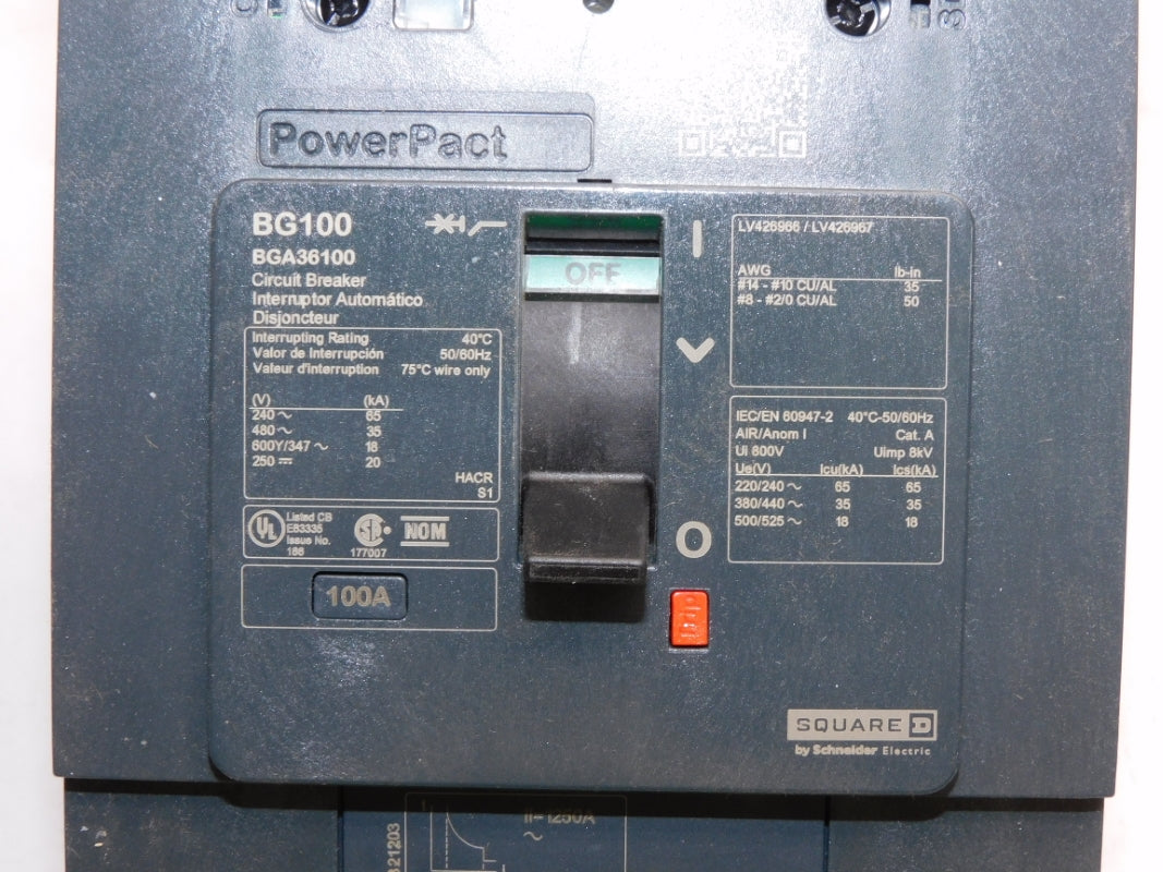 SQUARE D BGA36100 480V 100A (AS PICTURED) NSNP