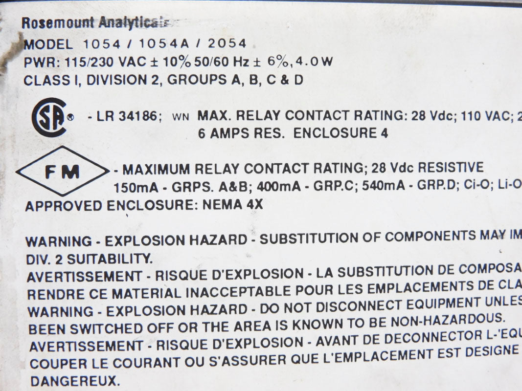 ROSEMOUNT 2054T 115V 0.100A UNMP
