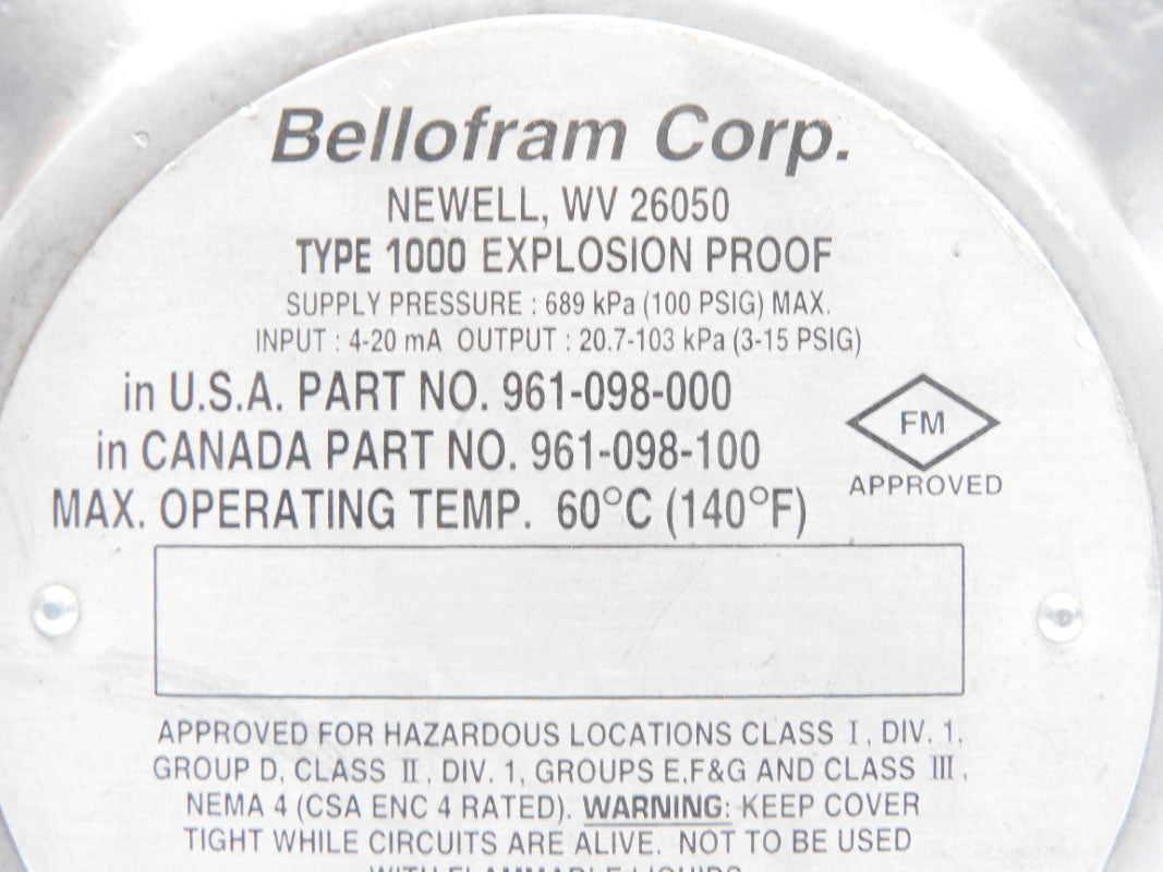 BELLOFRAM 961-098-000 961-098-100 1000 100PSI 140'F UNMP
