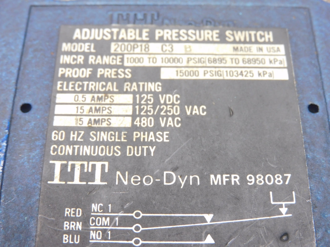 ITT 200P18C3B 480VAC 15A 10000PSI UNMP