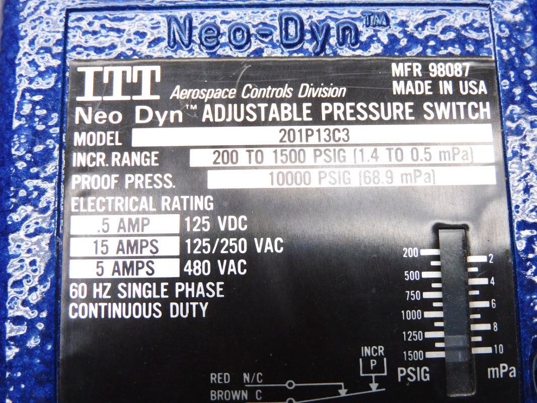 ITT 201P13C3 480VAC 15A 1500PSI NSMP
