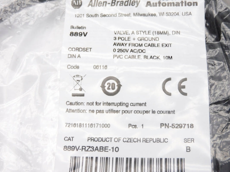 ALLEN BRADLEY 889V-RZ3ABE-10 SER. B 250VAC/DC NSMP