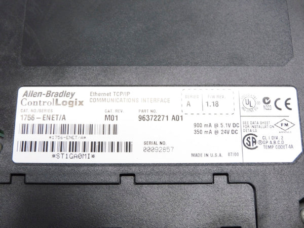 ALLEN BRADLEY 1756-ENET SER. A F/W 1.18 24VDC (NO DOOR) UNMP