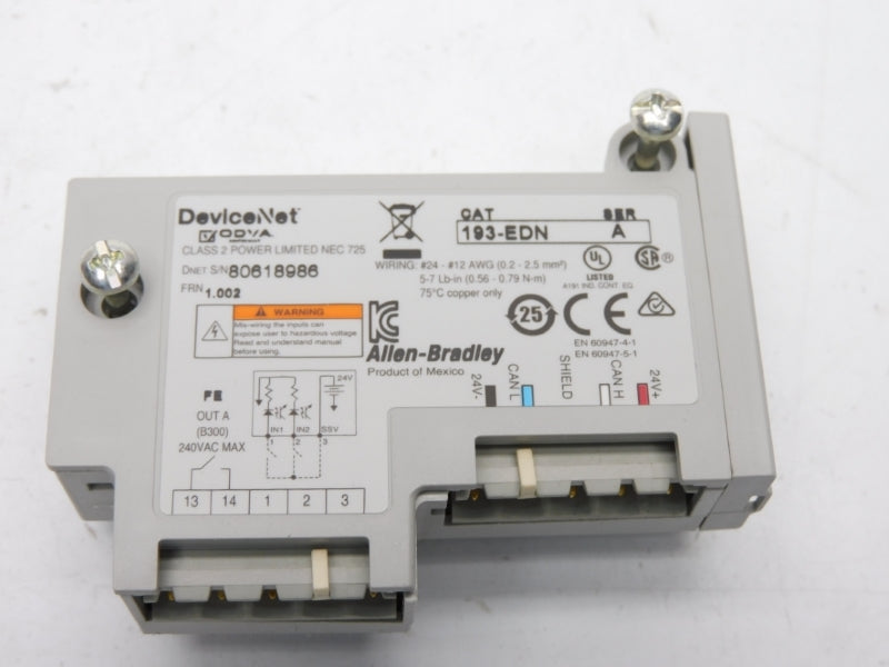 ALLEN BRADLEY 193-EDN SER. A 240VAC F/W 1.002 (WH) NSMP