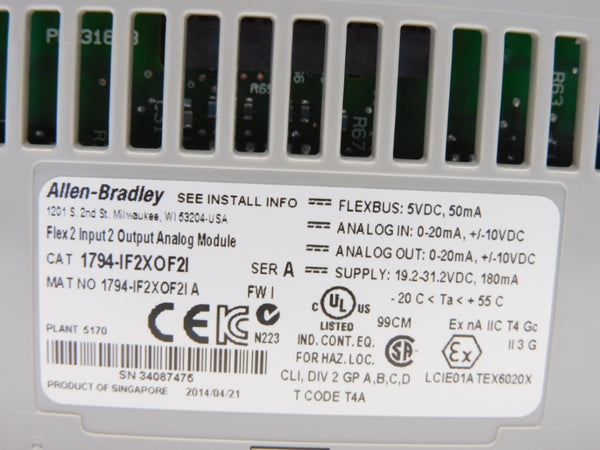 ALLEN BRADLEY 1794-IF2XOF2I SER. A 10VDC F/W I  NSMP