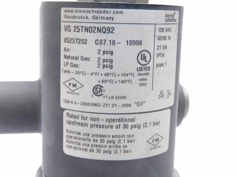KROM SCHRODER VG25TN02NQ92 85237202 120VAC 2PSI NSMP