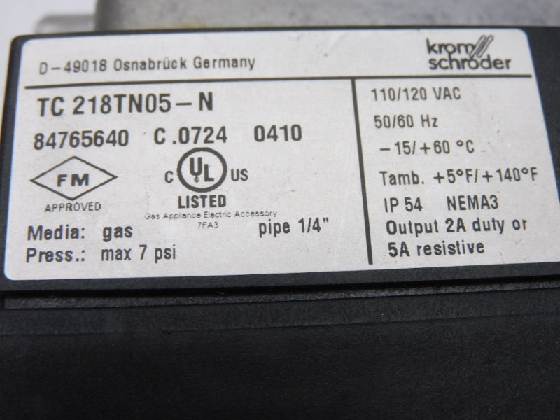 KROM SCHRODER TC218TN05-N 84765640 120VAC 5A 7PSI 1/4" NSMP