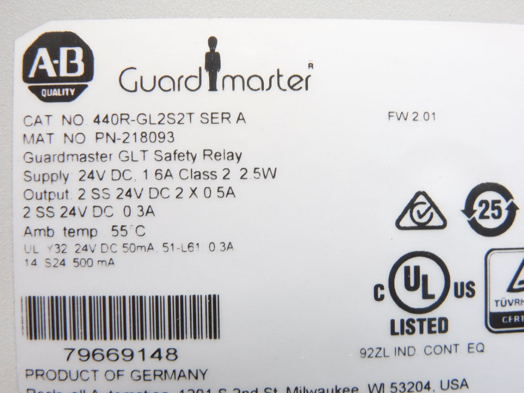 ALLEN BRADLEY 440R-GL2S2T SER. A 24VDC 1.6A F/W 2.01 (WH) NSMP
