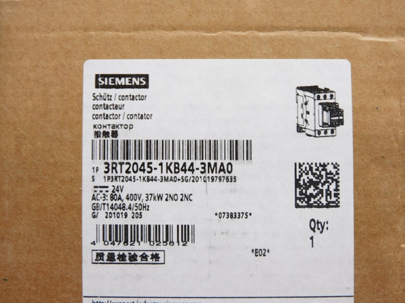 SIEMENS 3RT2045-1KB44-3MA0 24V 80A NSMP