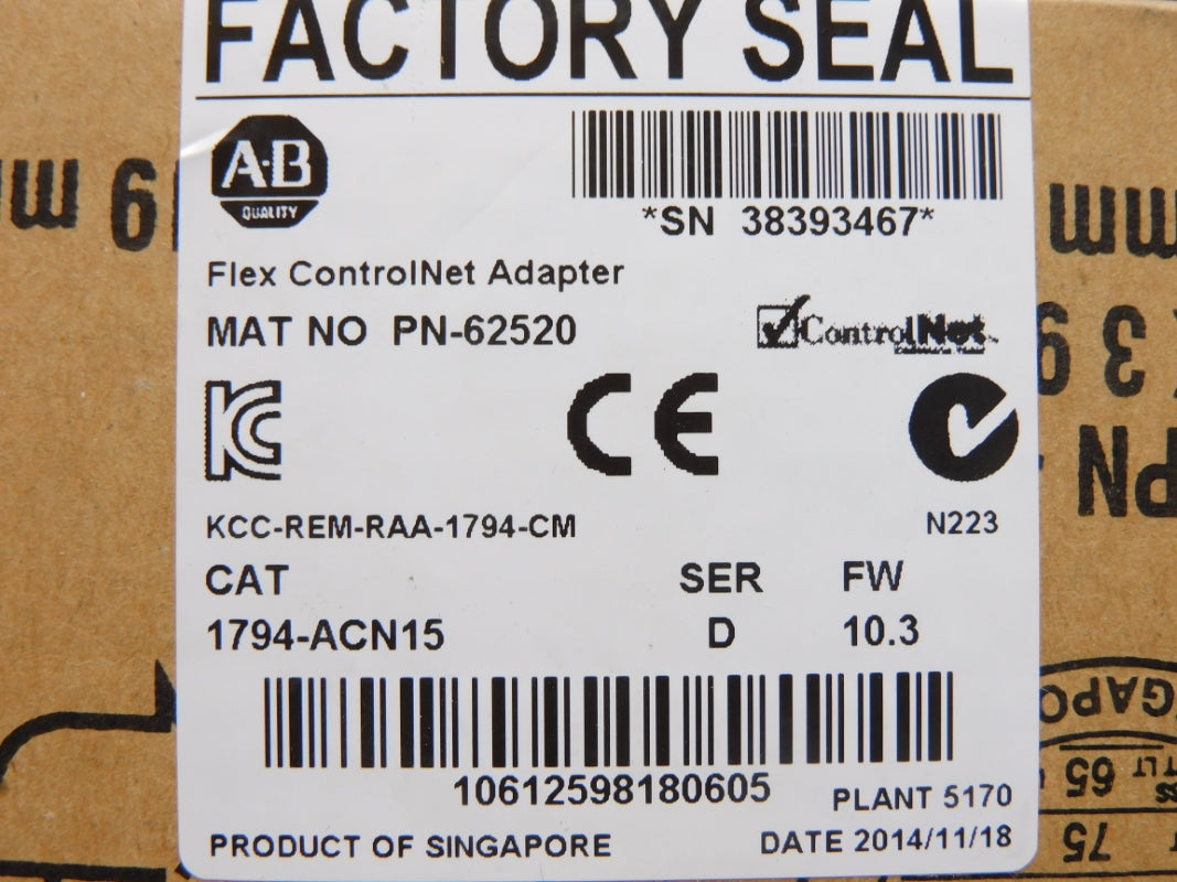 ALLEN BRADLEY 1794-ACN15 SER. D 19.2-31.2VDC F/W 10.3 NSMP