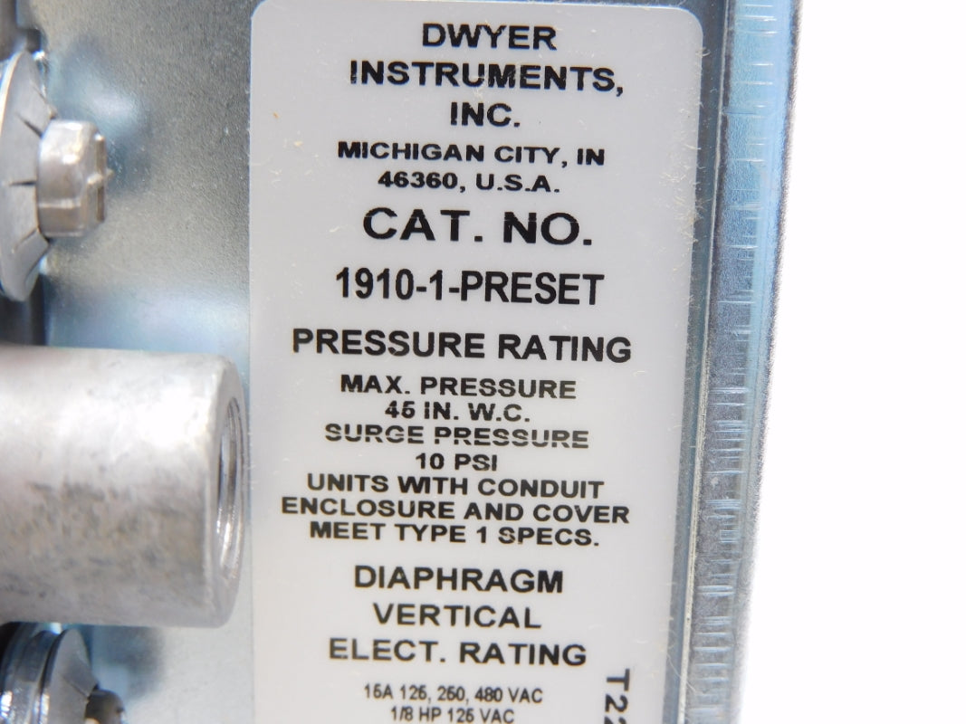 DWYER 1910-1-PRESET 480VAC 15A .7"WC NSMP