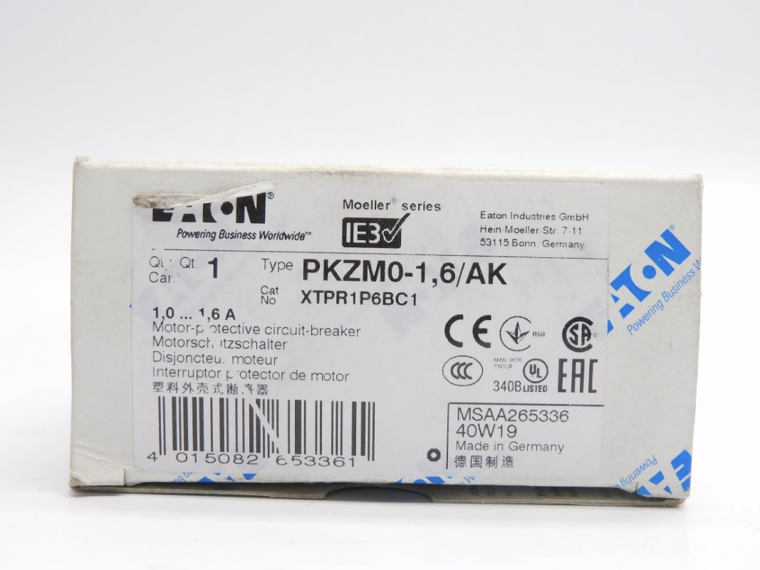 EATON XTPR1P6BC1 PKZM0-1,6/AK 690V 1,0-1,6A NSMP
