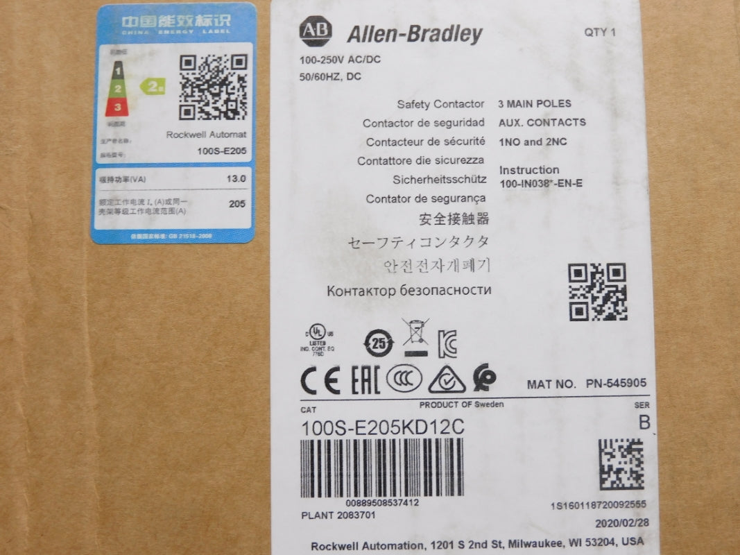 ALLEN BRADLEY 100S-E205KD12C SER. B 100-250VAC/DC 300A (BR/WH) NSMP