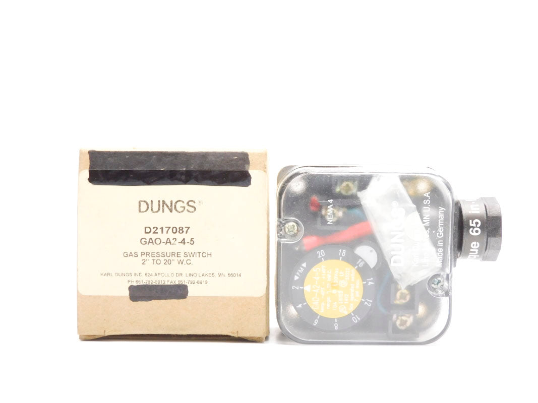 DUNGS D217087 GAO-A2-4-5 20VAC 10A 7PSI 2-20"W.C. NSMP