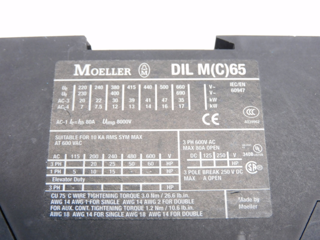 KLOCKNER MOELLER DILM65 24-27VDC 80A UNMP
