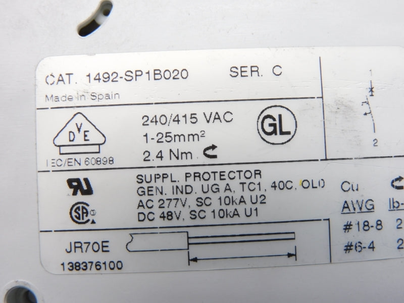 ALLEN BRADLEY 1492-SP1B020 SER. C 240/415VAC 2A NSNP