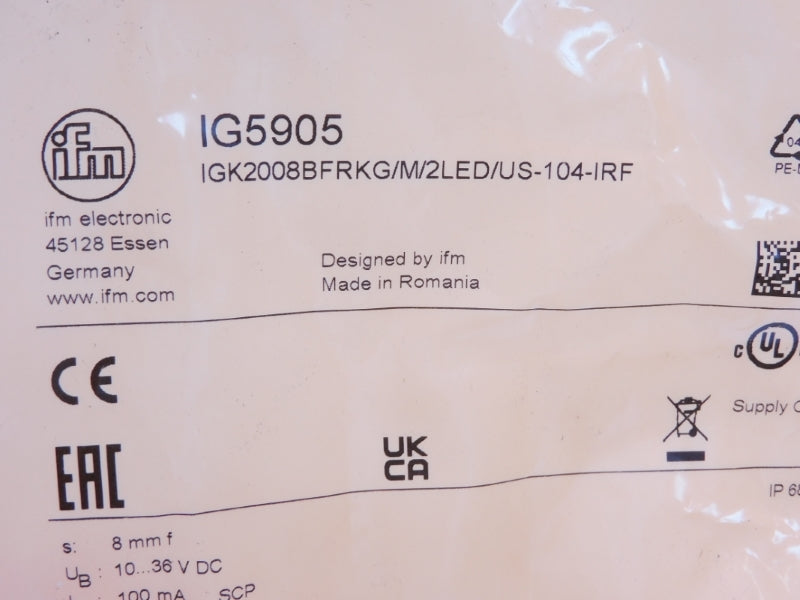 IFM EFECTOR IGK2008BFRKG/M/2LED/US-104-IRF IG5905 20-36VDC NSMP