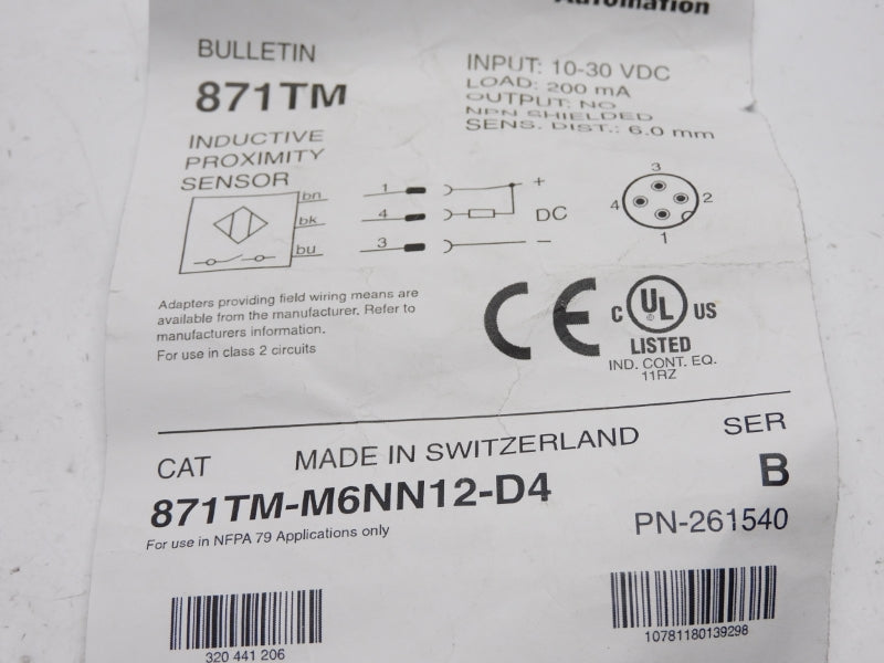 ALLEN BRADLEY 871TM-M6NN12-D4 SER. B 10-30VDC NSNP